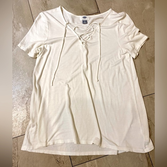 Loose flowy lace up white blouse - Picture 1 of 3